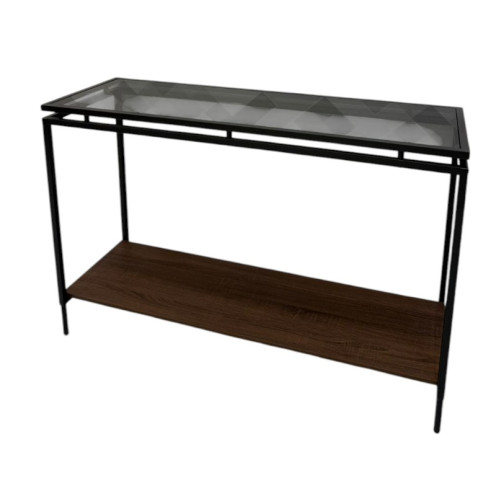 Modern glass and wood entryway, two-tier design, 120x40x80