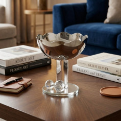 Round Silver Steel Bowl with a Luxurious Acrylic Base