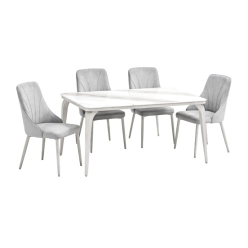 Dining table with marble top and 4 luxurious chairs in various colors