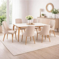 طاولة طعام بسطح رخام 6 كراسي فاخرة بتصميم مميز وحديث بعدة اللوان