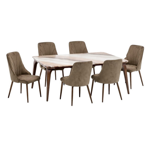 طاولة طعام بسطح رخام 6 كراسي فاخرة بتصميم مميز وحديث بعدة اللوان