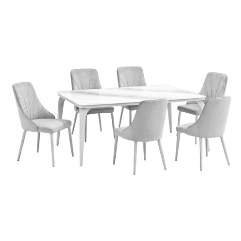 طاولة طعام بسطح رخام 6 كراسي فاخرة بتصميم مميز وحديث بعدة اللوان