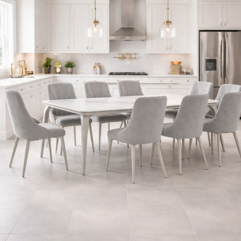 طاولة طعام بسطح رخام 8 كراسي بتصميم مميز وحديث بعدة اللوان