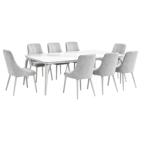طاولة طعام بسطح رخام 8 كراسي بتصميم مميز وحديث بعدة اللوان
