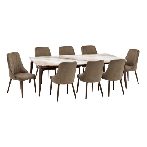 طاولة طعام بسطح رخام 8 كراسي بتصميم مميز وحديث بعدة اللوان