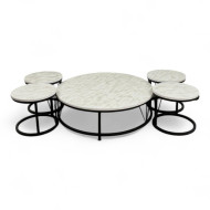 5-piece floor table and sofa set, white ceramic color, with a strong iron frame