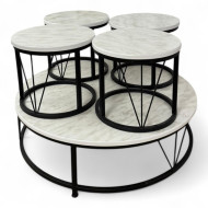 5-piece floor table and sofa set, white ceramic color, with a strong iron frame