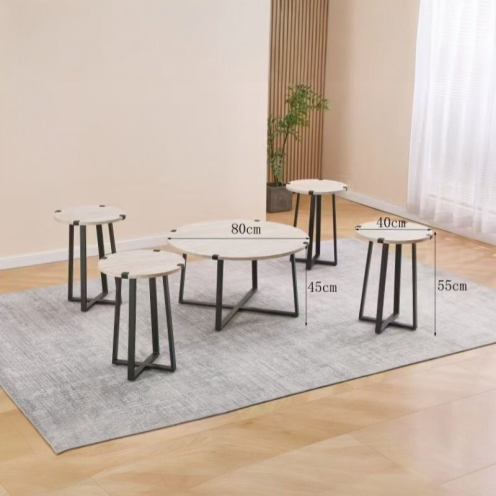 طاولات خدمة خشب 4+1 بقواعد حديد بتصميم مميز وانيق بعدة اللوان