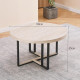 Round single coffee table with a wooden top and iron base