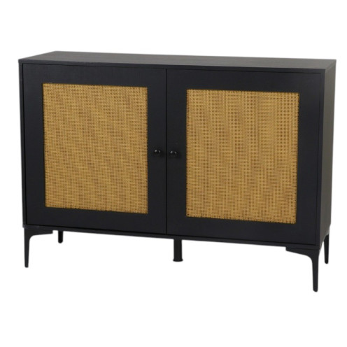 Two-door rattan wooden buffet cabinet, black, 120x45x85 cm.