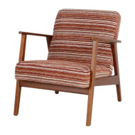 A modern, stylish wooden single chair available in several colors, featuring soft, comfortable fabric and providing a relaxing seating experience.