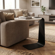 طاولة جانبية مفرد بتصميم مميز ، تجمع بين خشبي بعدة اللوان أنيق وقاعدة معدنية منحنية