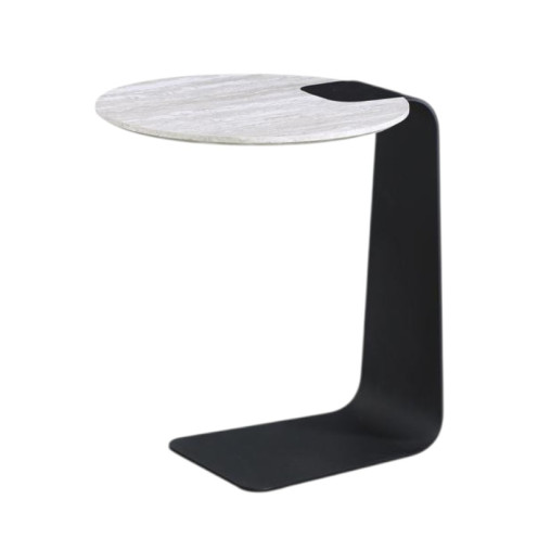 طاولة جانبية مفرد بتصميم مميز ، تجمع بين خشبي بعدة اللوان أنيق وقاعدة معدنية منحنية