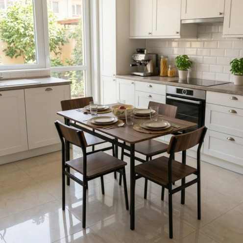 طاولة طعام 4 كراسي خشب لون بني حديث 