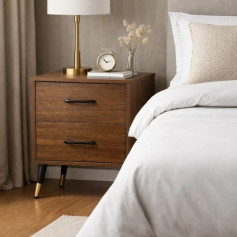 Wooden bedside table with 2 drawers, available in various colors.