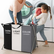  سلة غسيل للملابس، 3 أقسام، حقيبة تنظيم قابلة للطي، إطار لتخزين الملابس المتسخة