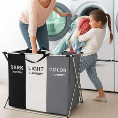  سلة غسيل للملابس، 3 أقسام، حقيبة تنظيم قابلة للطي، إطار لتخزين الملابس المتسخة