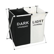 سلة غسيل من قسمين، منظم غسيل، سلال تخزين، تنظيم غرفة الغسيل، منظم سلة الغسيل لغرف النوم والحمامات (أسود وأبيض)