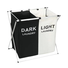 سلة غسيل من قسمين، منظم غسيل، سلال تخزين، تنظيم غرفة الغسيل، منظم سلة الغسيل لغرف النوم والحمامات (أسود وأبيض)