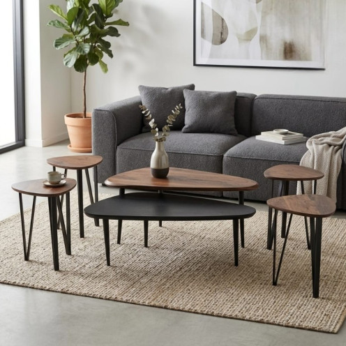 طقم طاولات خشب بتصميم مميز وانيق 2 + 4 بعدة اللوان