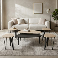 طقم طاولات خشب بتصميم مميز وانيق 2 + 4 بعدة اللوان