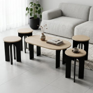 طقم طاولات بيضاوي خشب بتصميم مميز وانيق 1 + 4 بعدة اللوان