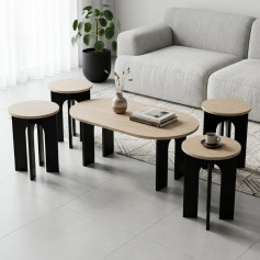 A unique and elegant oval wooden table set (1 + 4) in various colors.