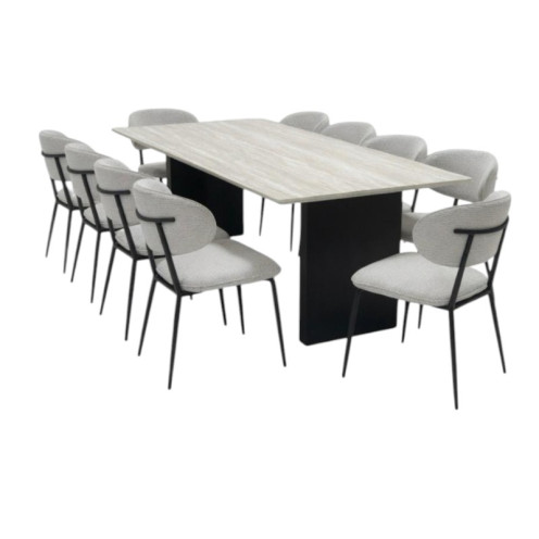 Elegant Modern Rectangular Wooden Dining Table for 10 Chairs with Luxurious Black Legs