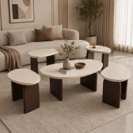 1+4 Wavy Style Serving Tables with a Luxurious and Elegant Wooden Top