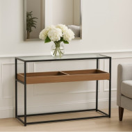 طاولة مدخل سطح زجاج كونسول لون بني جديد وعصري 120x40x80 