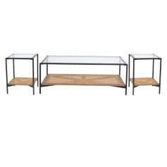 Modern and elegant 3-piece two-tier coffee table set with glass top