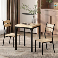 Dining table and two chairs set in a variety of modern wooden colors