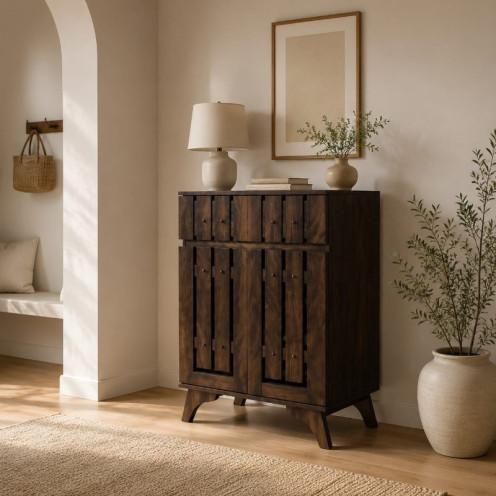 Malaysian 2-Door Shoe Cabinet in Luxurious Brown