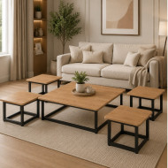 1+4 Wooden Tea Table Set – Available in Various Colors with Black Metal Frame