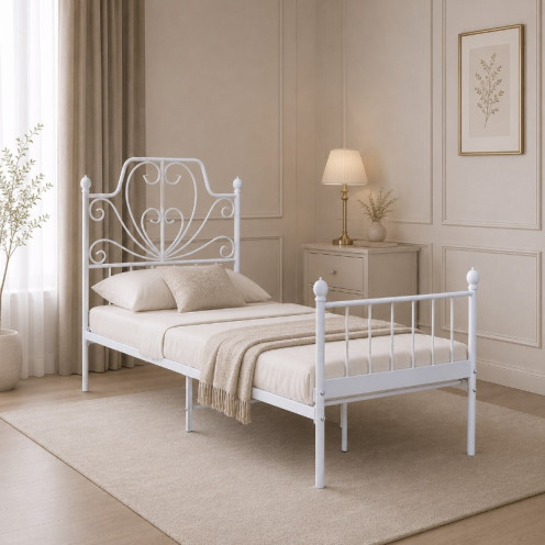 سرير حديد مقاس 90×190 باللون الابيض الانيق 