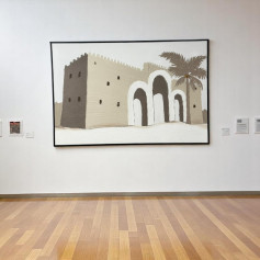 A Saudi heritage painting highlighting the architectural art of the fort, 120 x 80