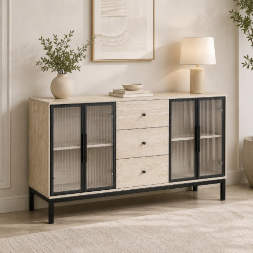 دولاب بوفيه 140 سم لون بيج بجودة عالية Y-001 BEIGE