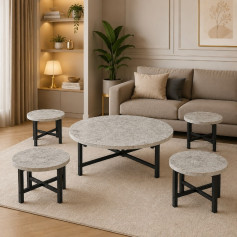 طقم شاي خشب ارضي دائري 1+4  TS120 GREY