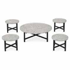 طقم شاي خشب ارضي دائري 1+4  TS120 GREY