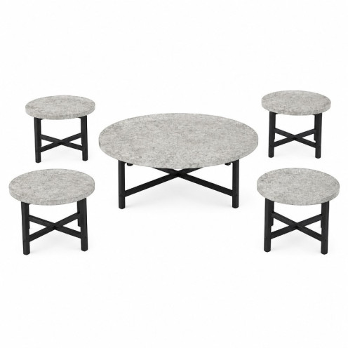 طقم شاي خشب ارضي دائري 1+4  TS120 GREY