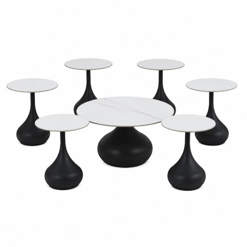 Round ceramic tea set, black color, white top, B1040 BLACK, 1+6