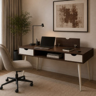 High-quality brown melamine study desk with iron legs.