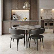 Dining table and 4 chairs set with a gray ceramic top.