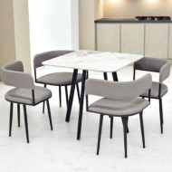 Dining table and 4 chairs set with a gray ceramic top.