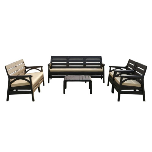 5-Piece Reinforced Plastic Garden Seating Set with Brown Cushions