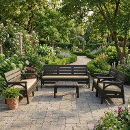 5-Piece Reinforced Plastic Garden Seating Set with Brown Cushions