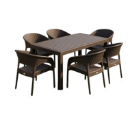 Brown Rattan Outdoor Dining Table Set with 6 Chairs