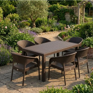 Brown Rattan Outdoor Dining Table Set with 6 Chairs