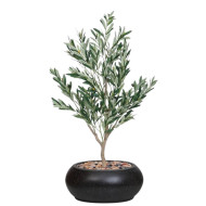 Artificial Olive Tree in a Small Fiber Pot, Black