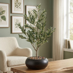 Artificial Olive Tree in a Small Fiber Pot, Black